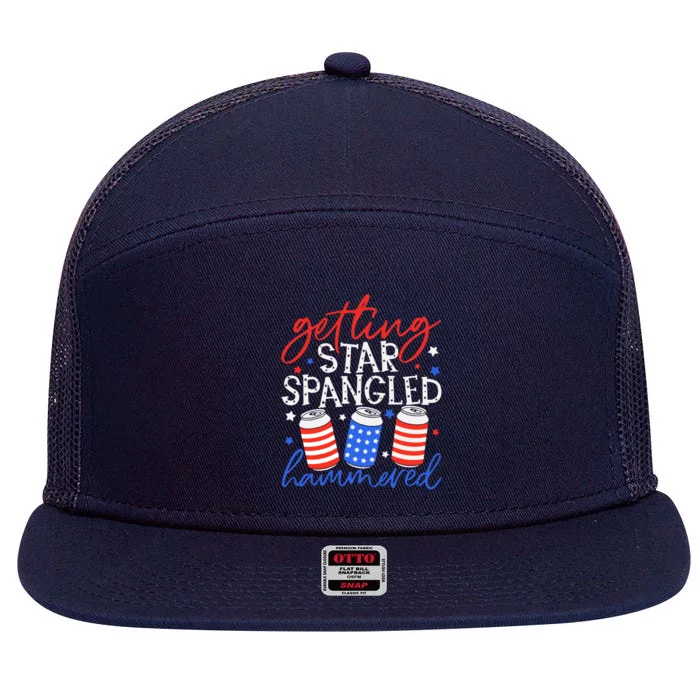 Getting Star Spangled Hammered 4th Of July Patriotic Us Flag Gift 7 Panel Mesh Trucker Snapback Hat