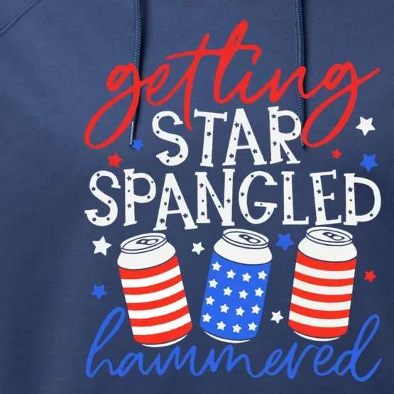 Getting Star Spangled Hammered 4th Of July Patriotic Us Flag Gift Performance Fleece Hoodie