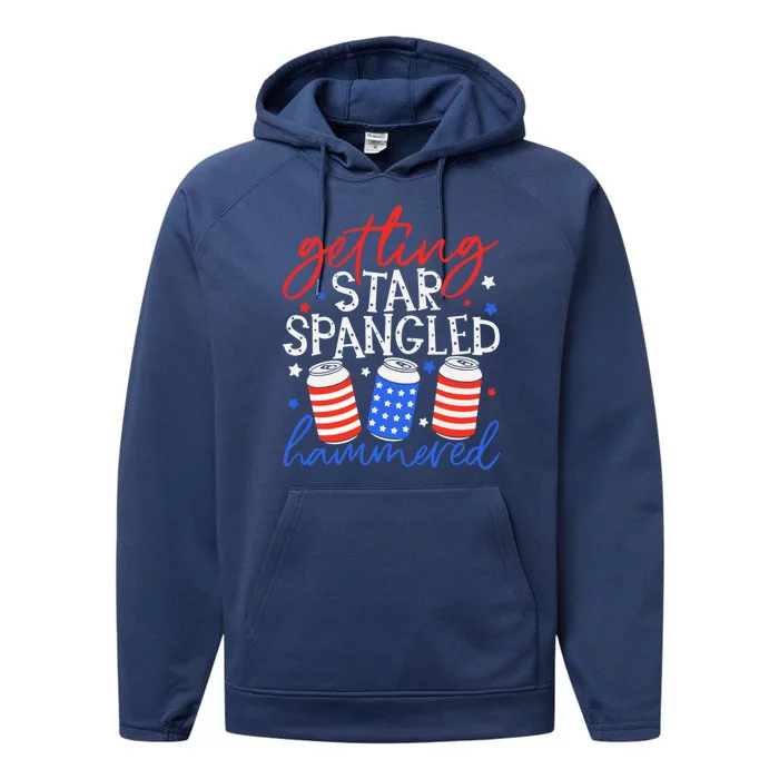 Getting Star Spangled Hammered 4th Of July Patriotic Us Flag Gift Performance Fleece Hoodie