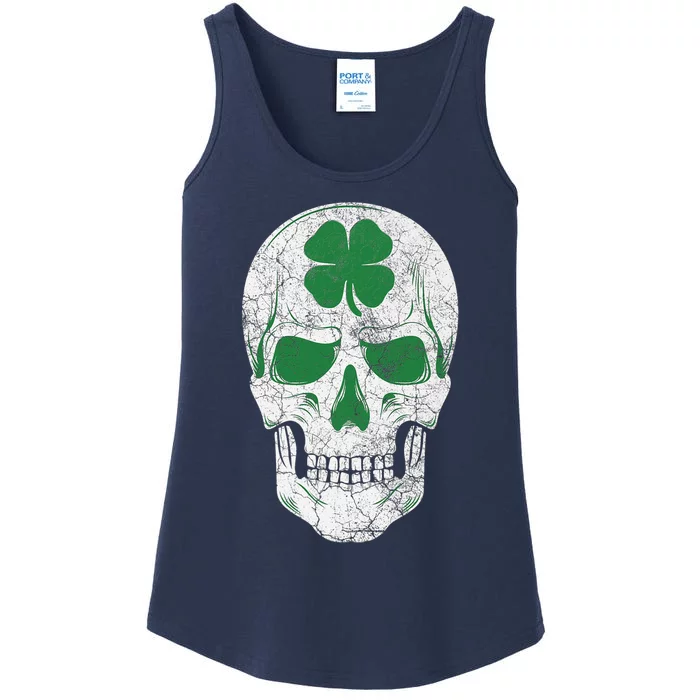 Green Shamrock Skull Irish Ireland ST PATRICKS DAY Gift Ladies Essential Tank