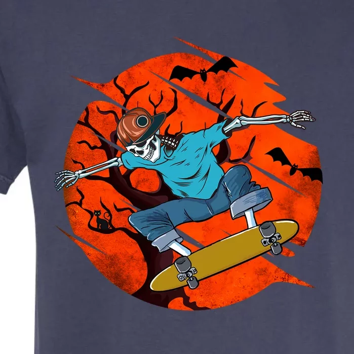 Ghost Skeleton Skater Skateboard Halloween Skull Cool Gift Garment-Dyed Heavyweight T-Shirt