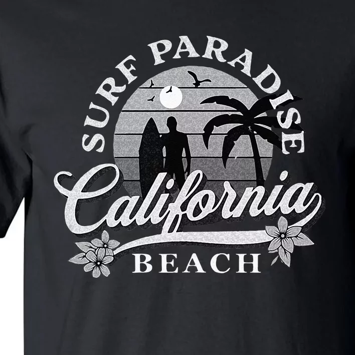 Grey Scale Surfing Design Surf Paradise At California Beach Tall T-Shirt