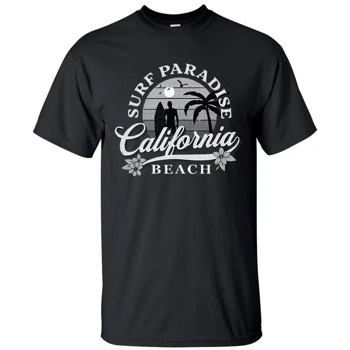 Grey Scale Surfing Design Surf Paradise At California Beach Tall T-Shirt