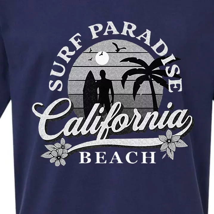 Grey Scale Surfing Design Surf Paradise At California Beach Sueded Cloud Jersey T-Shirt