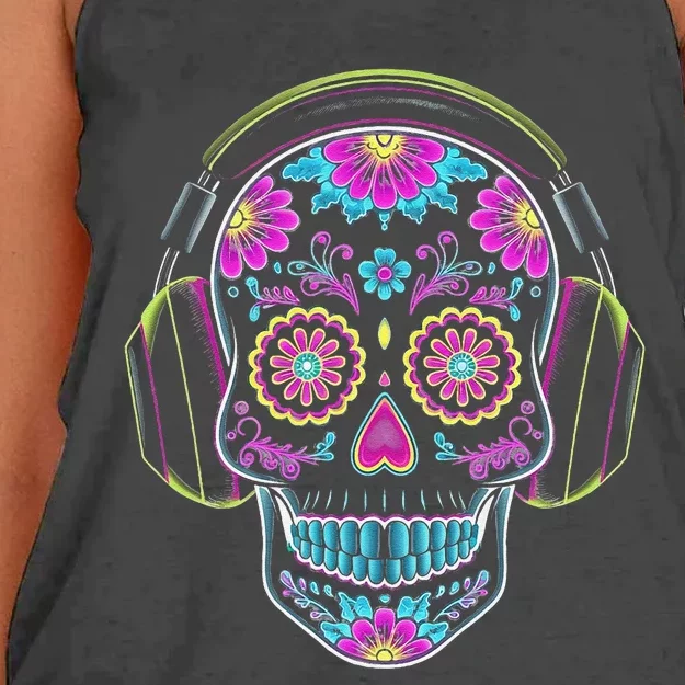 Gamer Sugar Skull Dia De Los Muertos Gaming Day Of The Dead Women's Knotted Racerback Tank