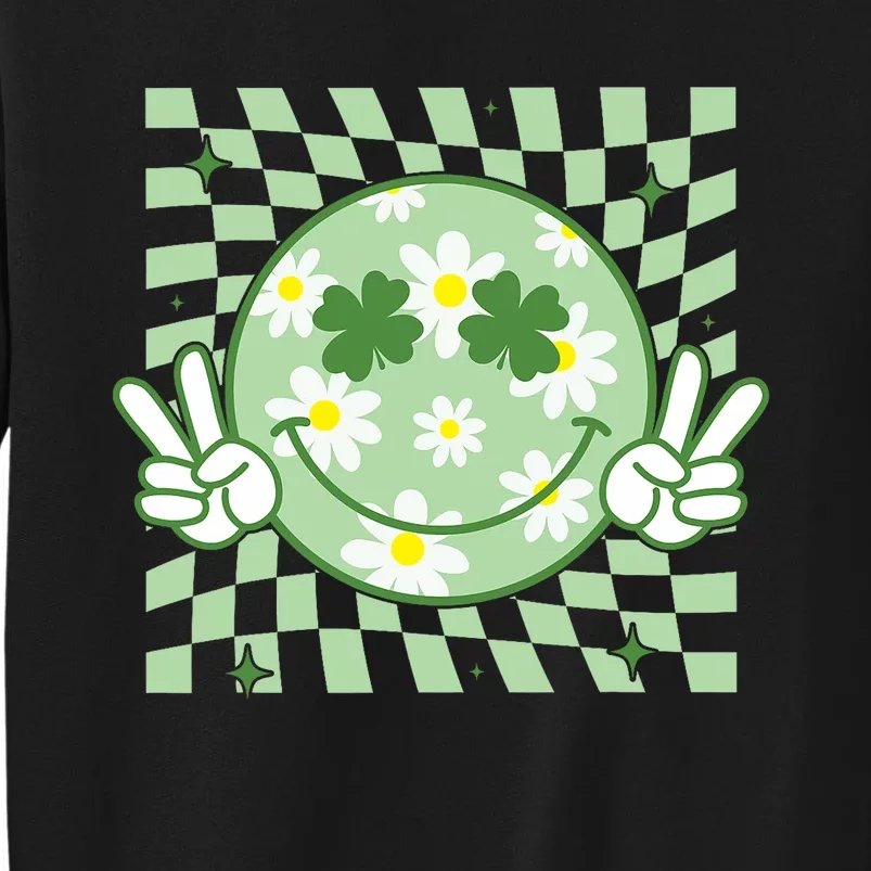 Groovy Shamrock Smile Face St Patricks Day Tall Sweatshirt