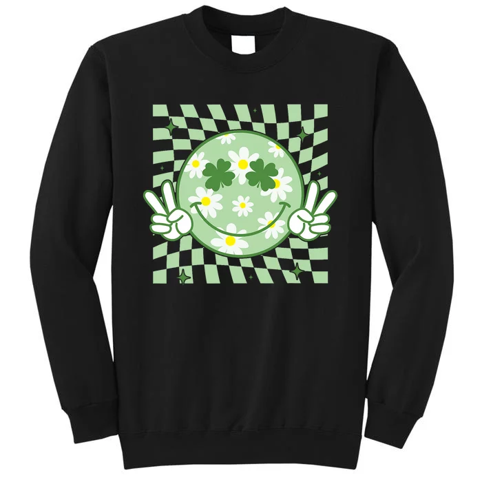 Groovy Shamrock Smile Face St Patricks Day Tall Sweatshirt