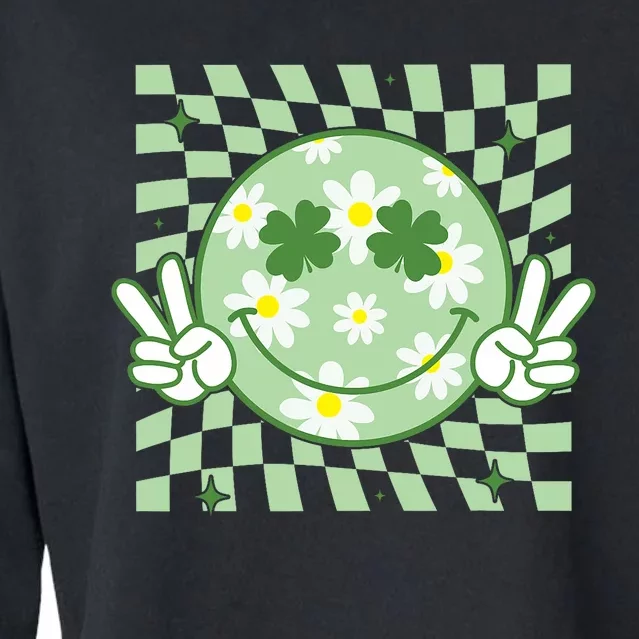 Groovy Shamrock Smile Face St Patricks Day Cropped Pullover Crew