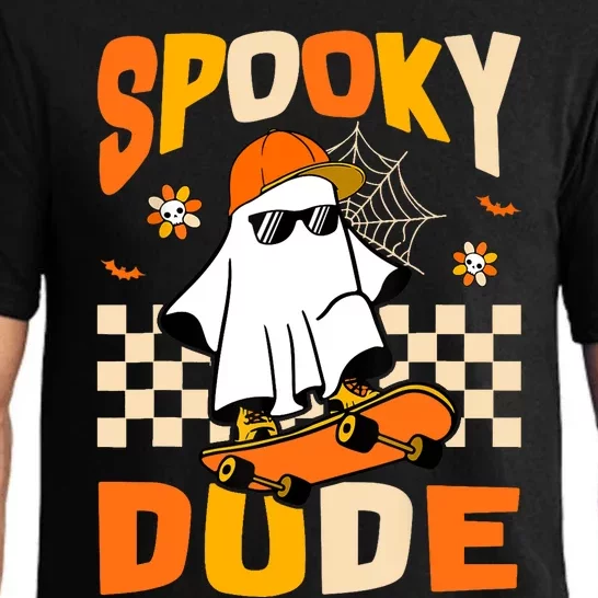 Ghost Skateboard Spooky Dude Groovy Halloween Boo Boy Pajama Set