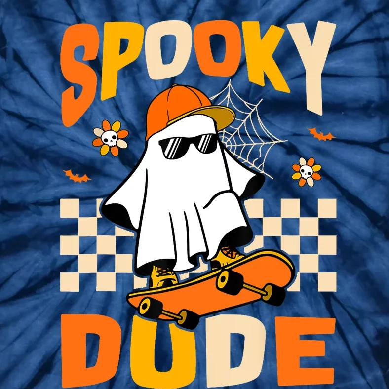 Ghost Skateboard Spooky Dude Groovy Halloween Boo Boy Tie-Dye T-Shirt