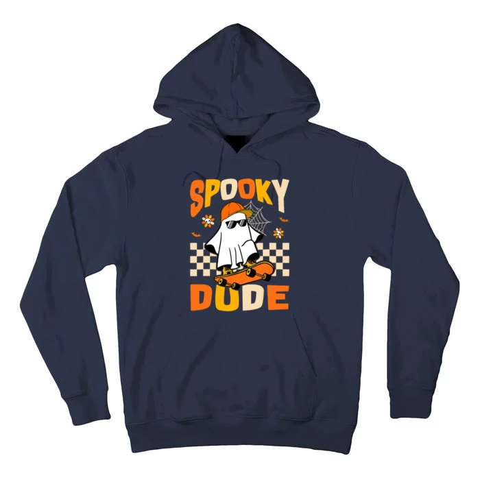 Ghost Skateboard Spooky Dude Groovy Halloween Boo Boy Tall Hoodie