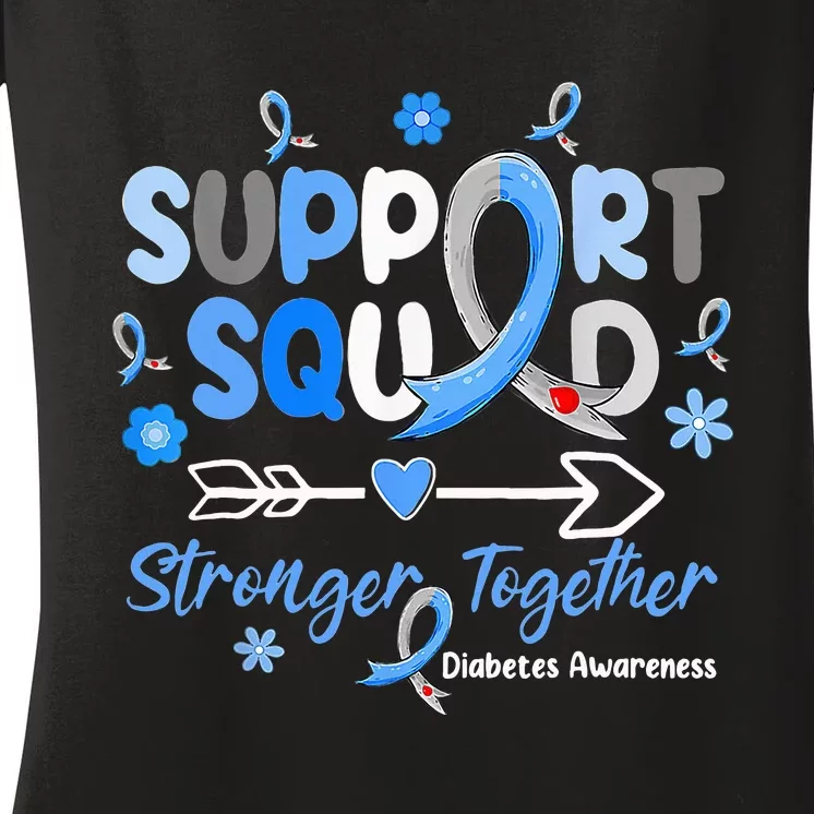 Groovy Support Squad Blue Ribbon Diabetes Awareness Women's V-Neck T-Shirt