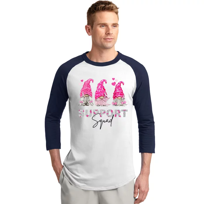 Gnome Support Squad Breast Cancer Baseball Sleeve Shirt