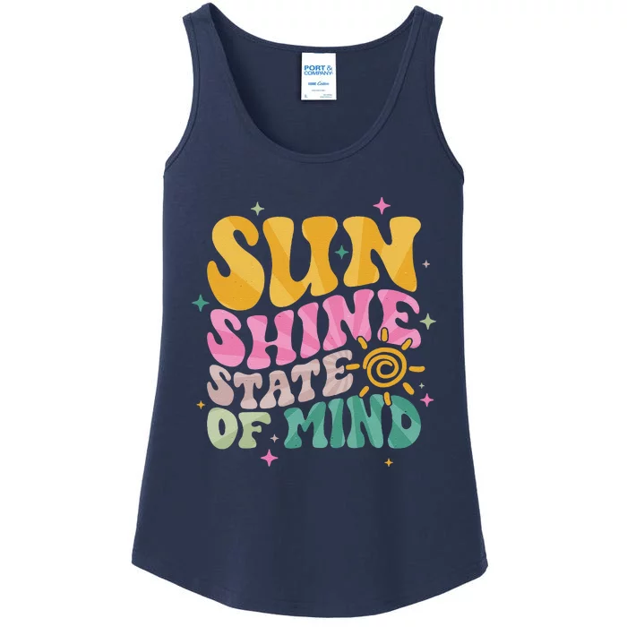 Groovy Sunshine State Of Mind Summer Break Vacation Ladies Essential Tank