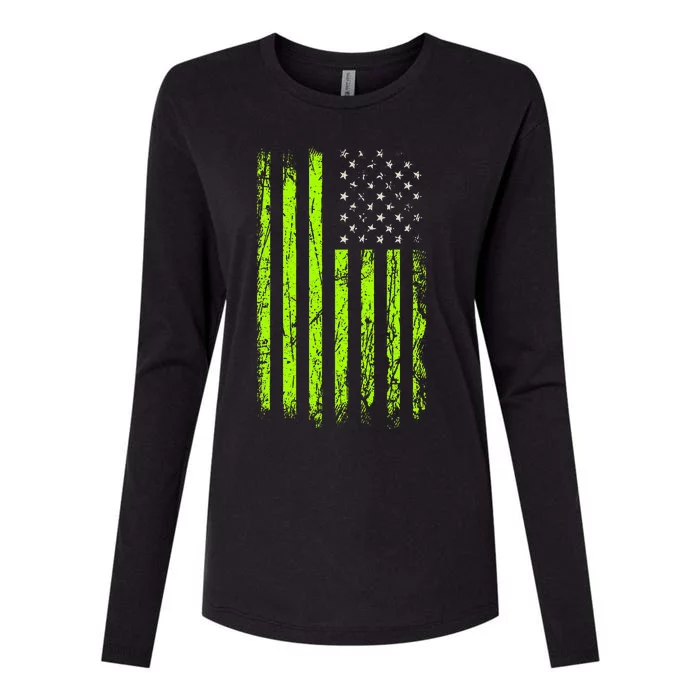 Green Stars & Stripes.American Usa Flag Green Color Womens Cotton Relaxed Long Sleeve T-Shirt