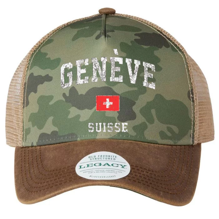 Geneva Suisse Switzerland Vintage Athletic Sports Design Legacy Tie Dye Trucker Hat