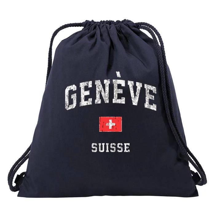 Geneva Suisse Switzerland Vintage Athletic Sports Design Drawstring Bag