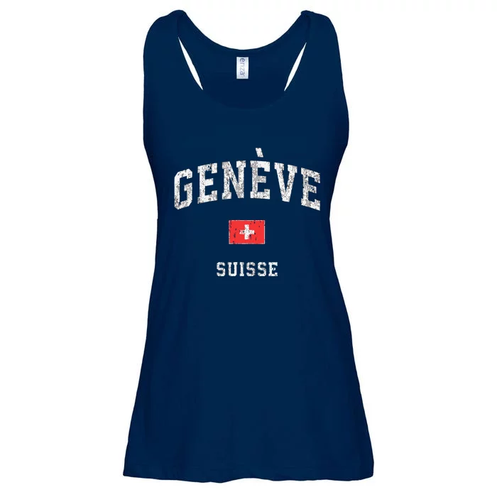 Geneva Suisse Switzerland Vintage Athletic Sports Design Ladies Essential Flowy Tank