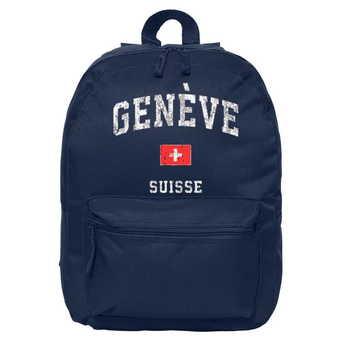 Geneva Suisse Switzerland Vintage Athletic Sports Design 16 in Basic Backpack