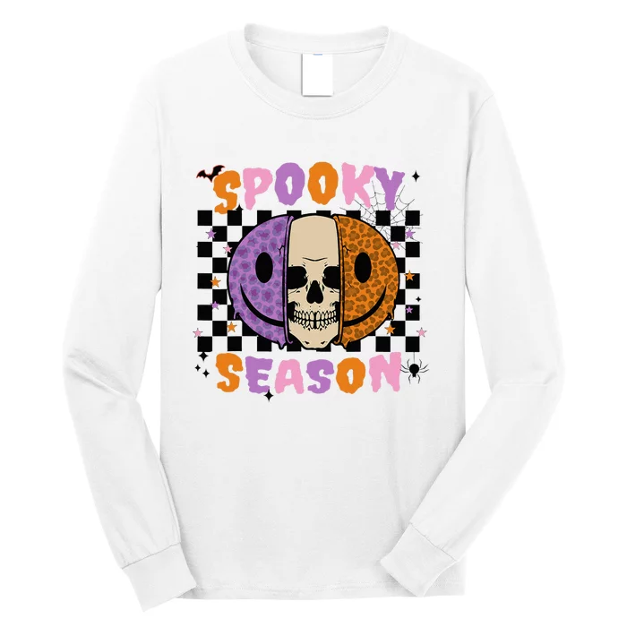 Groovy Spooky Season Halloween Ghost Boo Smile Face Pumpkin Long Sleeve Shirt