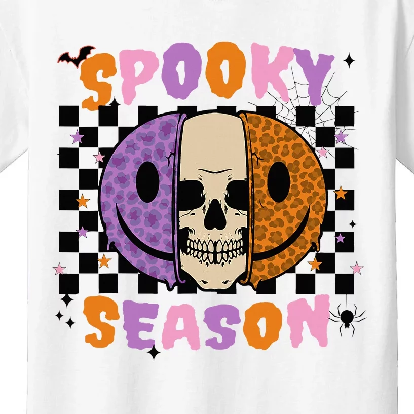 Groovy Spooky Season Halloween Ghost Boo Smile Face Pumpkin Kids T-Shirt