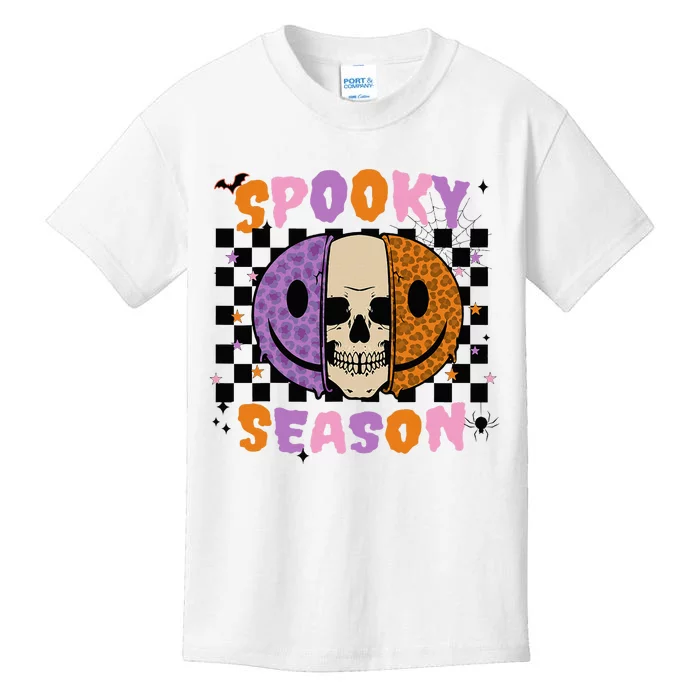 Groovy Spooky Season Halloween Ghost Boo Smile Face Pumpkin Kids T-Shirt