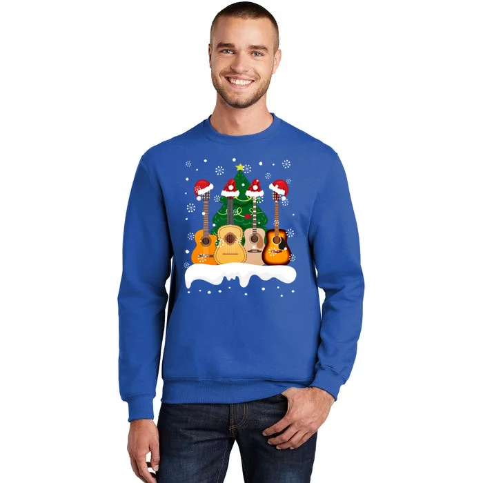 Guitar Santa Snow Christmas Tree Funny For Music Lovers Xmas Great Gift Tall Sweatshirt