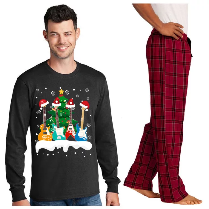 Guitar Santa Snow Christmas Tree Funny For Music Lovers Xmas Great Gift Long Sleeve Pajama Set