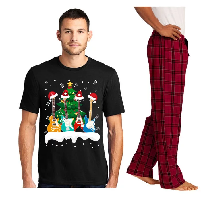 Guitar Santa Snow Christmas Tree Funny For Music Lovers Xmas Great Gift Pajama Set