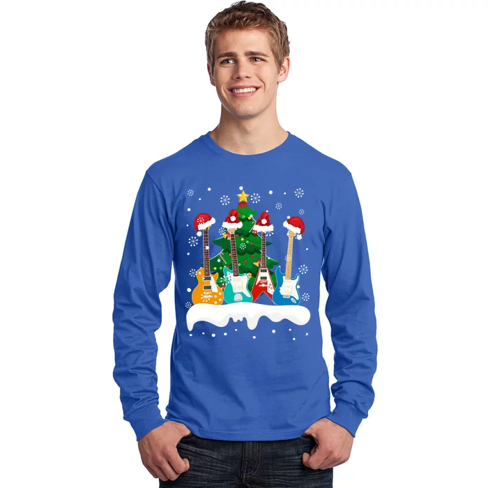 Guitar Santa Snow Christmas Tree Funny For Music Lovers Xmas Great Gift Long Sleeve Shirt