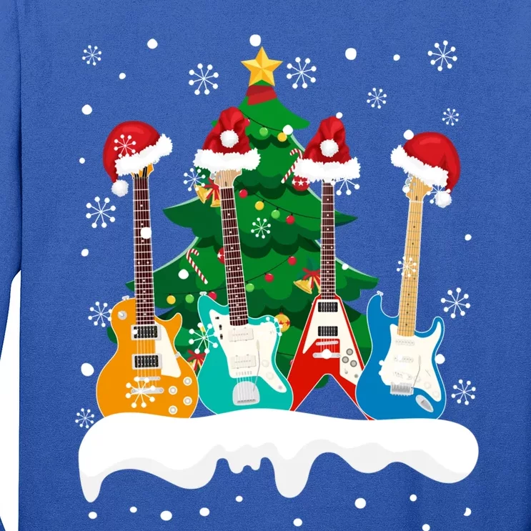 Guitar Santa Snow Christmas Tree Funny For Music Lovers Xmas Great Gift Long Sleeve Shirt