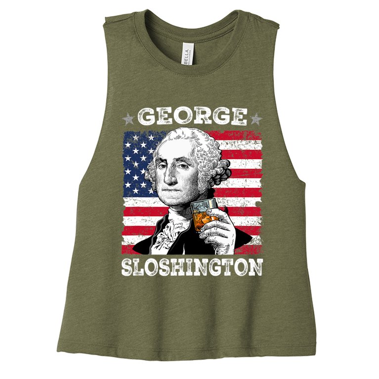 George Sloshington Shirt Funny 4th Of July Women’s Racerback Cropped Tank