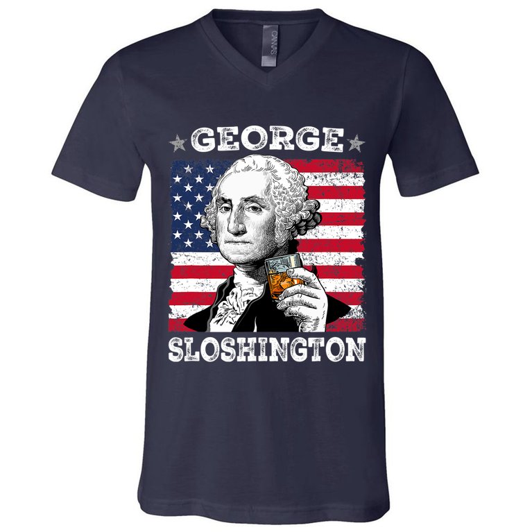 George Sloshington Shirt Funny 4th Of July V-Neck T-Shirt