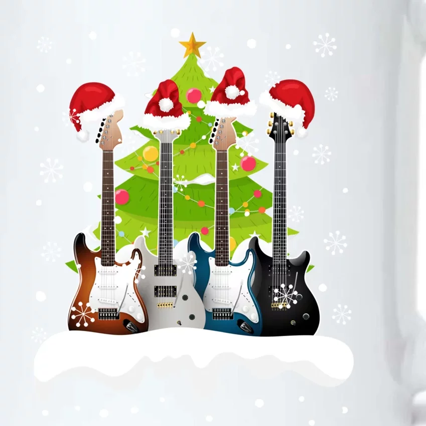 Guitar Santa Snow Christmas Tree Funny For Music Lovers Xmas Gift Black Color Changing Mug