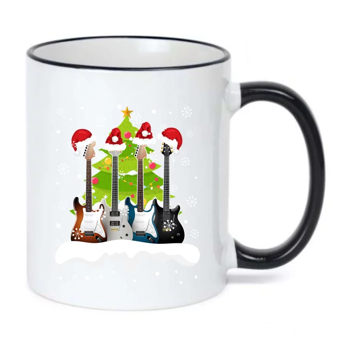 Guitar Santa Snow Christmas Tree Funny For Music Lovers Xmas Gift Black Color Changing Mug