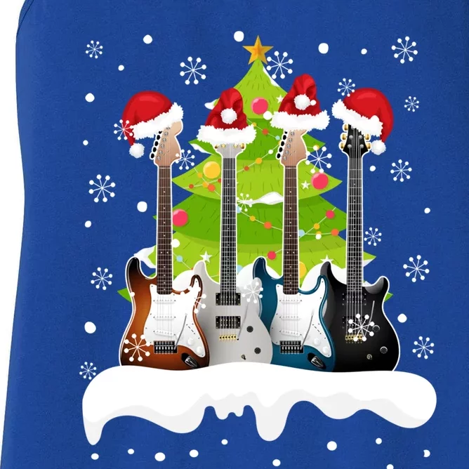 Guitar Santa Snow Christmas Tree Funny For Music Lovers Xmas Gift Women's Racerback Tank