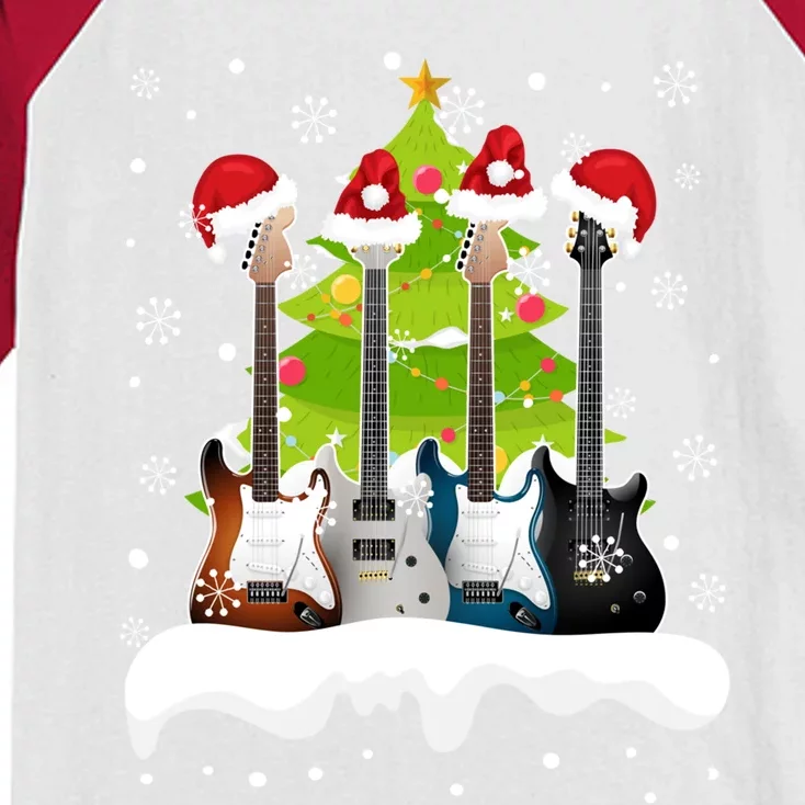 Guitar Santa Snow Christmas Tree Funny For Music Lovers Xmas Gift Kids Colorblock Raglan Jersey