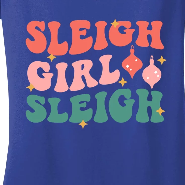 Groovy Sleigh Sleigh Pink Christmas Xmas Holiday Cool Gift Women's V-Neck T-Shirt