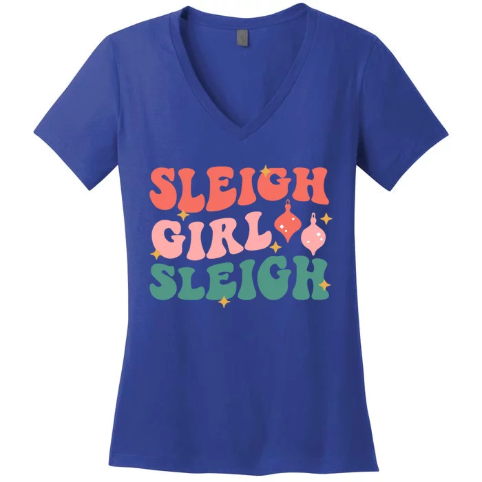 Groovy Sleigh Sleigh Pink Christmas Xmas Holiday Cool Gift Women's V-Neck T-Shirt