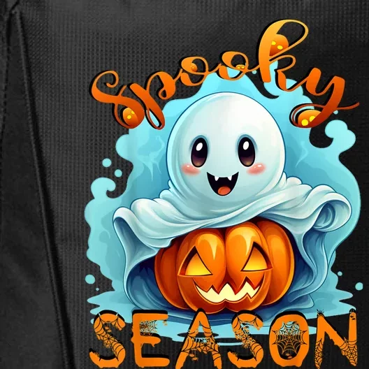 Groovy Spooky Season Cute Ghost Holding Pumpkin Halloween City Backpack