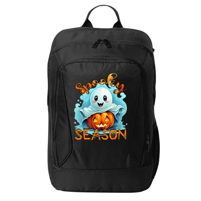 Groovy Spooky Season Cute Ghost Holding Pumpkin Halloween City Backpack