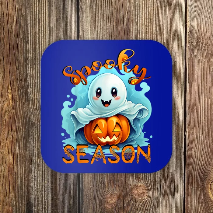 Groovy Spooky Season Cute Ghost Holding Pumpkin Halloween Coaster