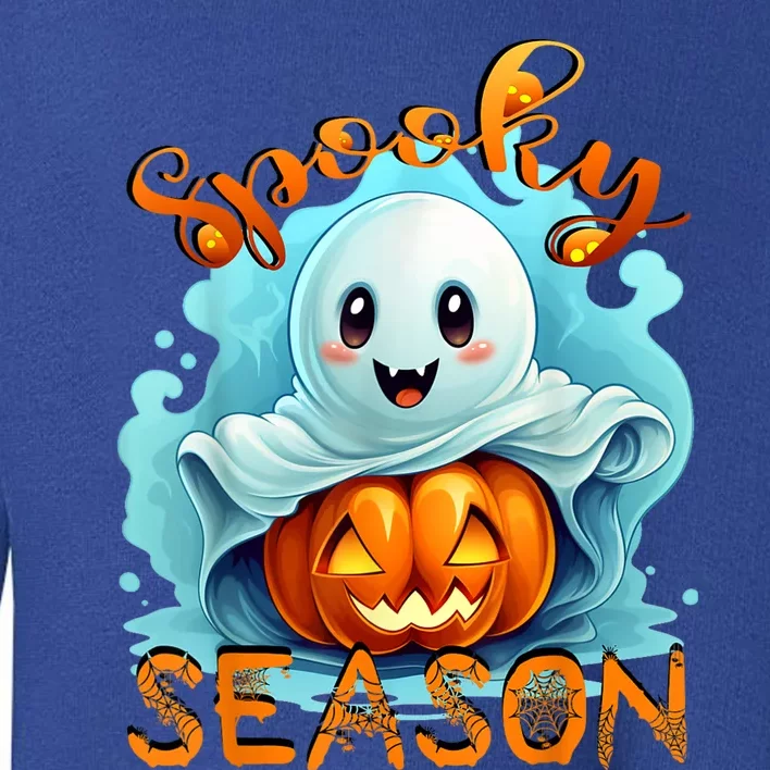 Groovy Spooky Season Cute Ghost Holding Pumpkin Halloween Toddler Sweatshirt