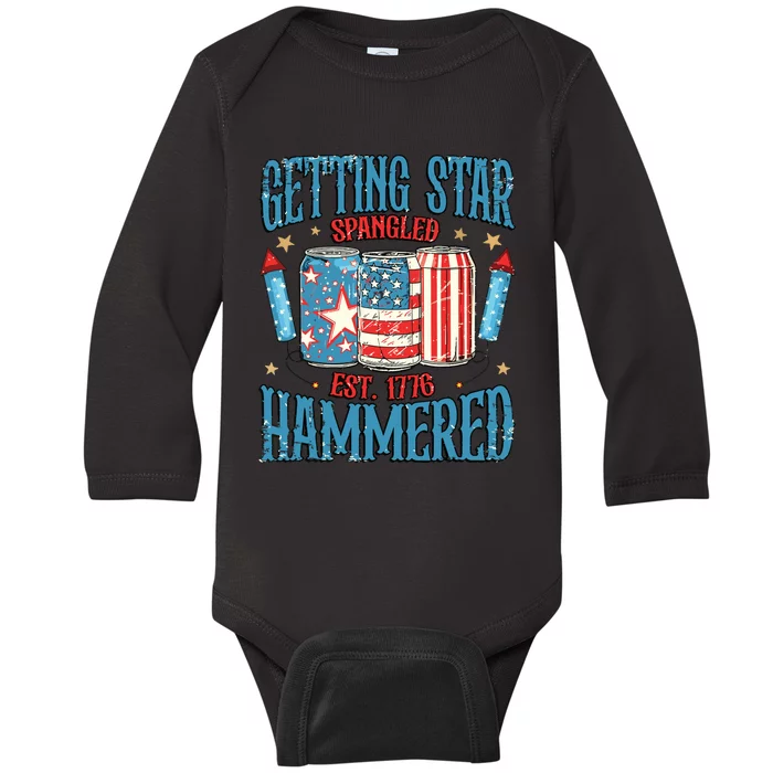 Getting Star Spangled Hammered Funny America 4th Of July Baby Long Sleeve Bodysuit