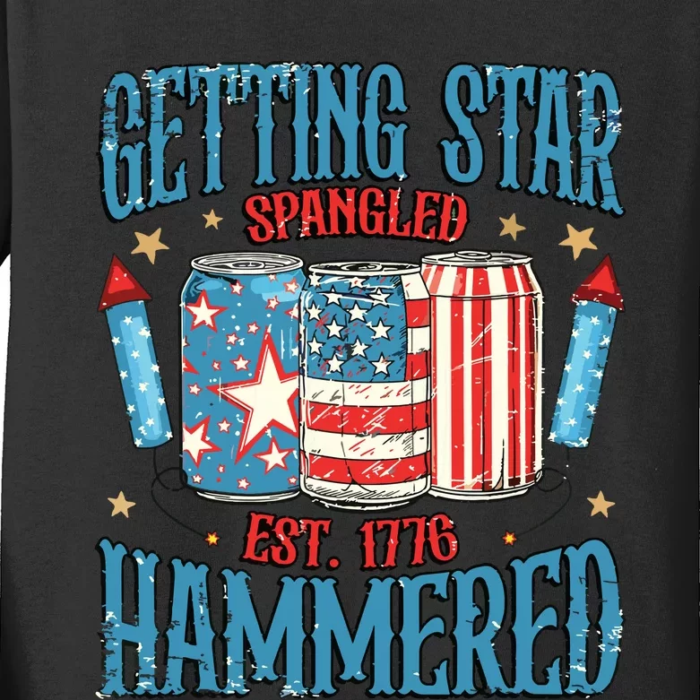 Getting Star Spangled Hammered Funny America 4th Of July Kids Long Sleeve Shirt