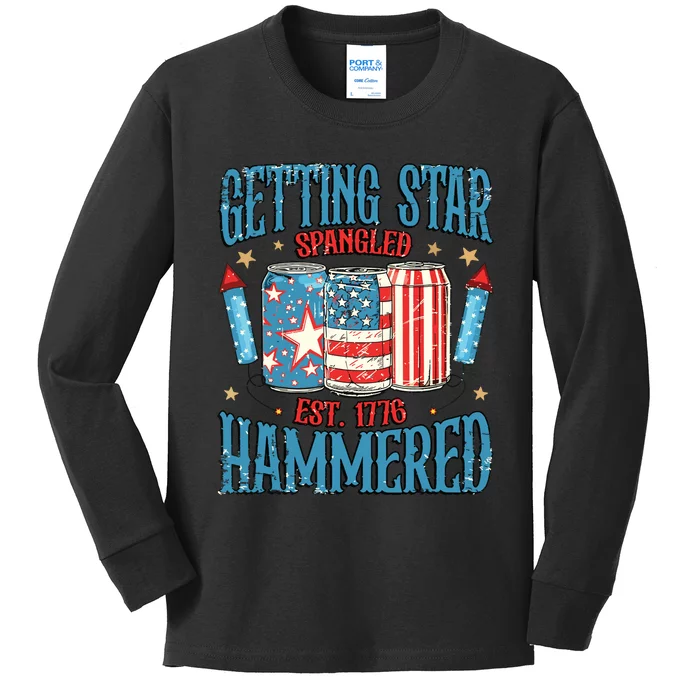 Getting Star Spangled Hammered Funny America 4th Of July Kids Long Sleeve Shirt