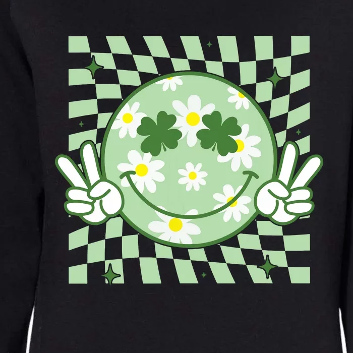 Groovy Shamrock Smile Face St Patricks Day Womens California Wash Sweatshirt