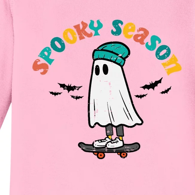 Ghost Skateboard Spooky Season Retro Halloween Costume Baby Long Sleeve Bodysuit