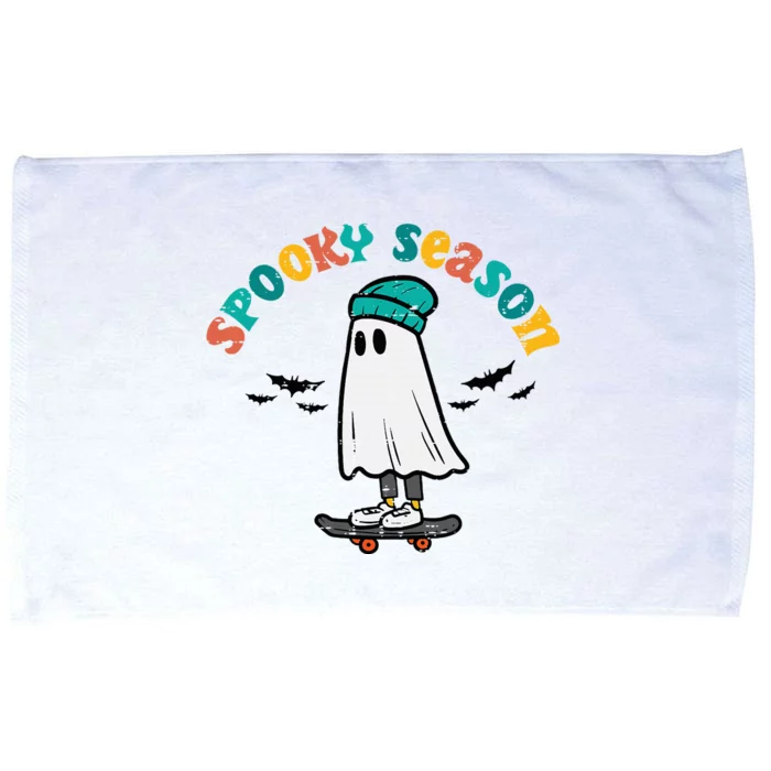 Ghost Skateboard Spooky Season Retro Halloween Costume Microfiber Hand Towel