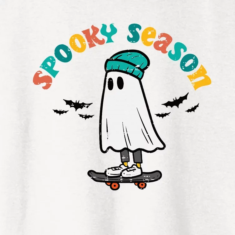 Ghost Skateboard Spooky Season Retro Halloween Costume Women's Crop Top Tee